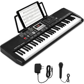 33" 61-Key Electronic Keyboard Piano for Beginners with 200 Tones & Rhythms, Microphone, Learning Features, and Piano Note Stickers, Digital Music Keyboard for Adults in Kuwait
