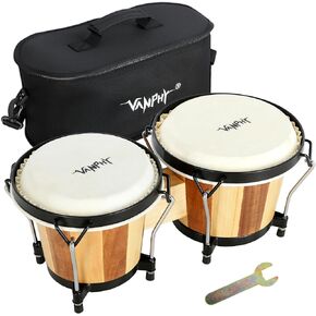 مجموعة Bongo Drum مقاس 6 بوصات و7 بوصات للبالغين المبتدئين والمحترفين ذوي القشرة الخشبية طبلة Bongos قرع Bongos مع مفتاح ضبط الحقيبة (شريط) in Kuwait