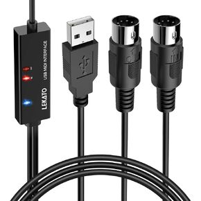 LEKATO MIDI Cable, MIDI to USB C, Type-C MIDI Interface with Input & Output Connecting Keyboard/Synthesizer for Editing Recording Professional Cord Windows/Mac Studio -6.5Ft, Black in Kuwait