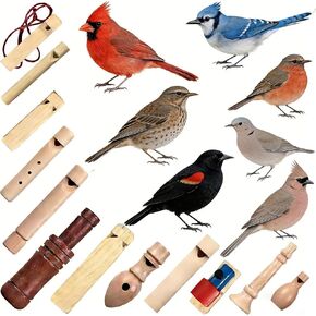 12-Piece Wooden Bird Whistle Set Handcrafted bird whistles- bird watching gifts- For nature enthusiasts, outdoor exploration- and education Includes portable storage pouch | Gifts for bird lovers in Kuwait