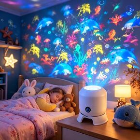 Projector Night Light for Kids Room with Dynamic Sleep Aid Themes of Ocean,Multiple Brightness Levels Dimming & 360° Adjustable Angle, USB Charging, Ideal Gift for Boys Girls Ages 4-10,Birthday Gifts in Kuwait