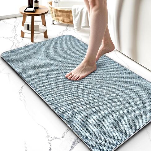 Upgraded Bath Mat 24x36Inch, Thin Bath Mats Rugs with Rubber Backing Non-Slip, Absorbent,Quick Dry Machine Washable, Home Decor Accessories Cozy Cloth Bathroom Rugs fit Under Door/Sink/Tub/Shower-Blue in Kuwait