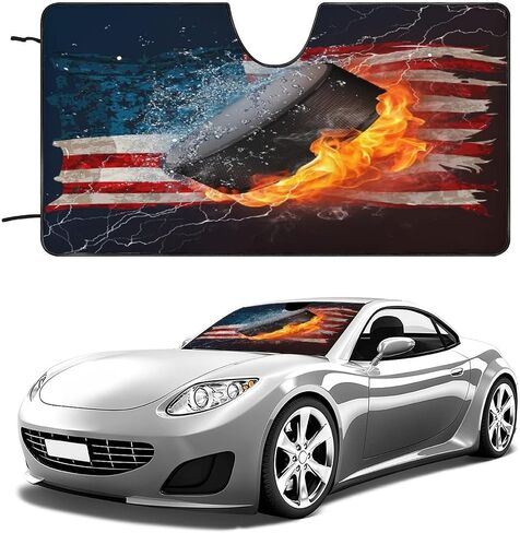 Kids Boys Teens Sports Car Windshield Sun Shade Football Water Flame Mist American Flag Soccer Fits Most Windshields 51L x 28W Inch in Kuwait