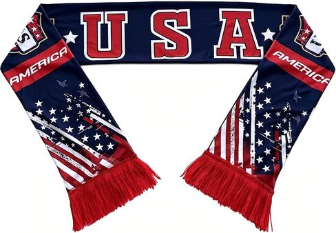 USA Soccer Fan Scarf, America Team Supporter Scarf Double-Sided for 2026 World International Soccer Matches & Game Day in Kuwait