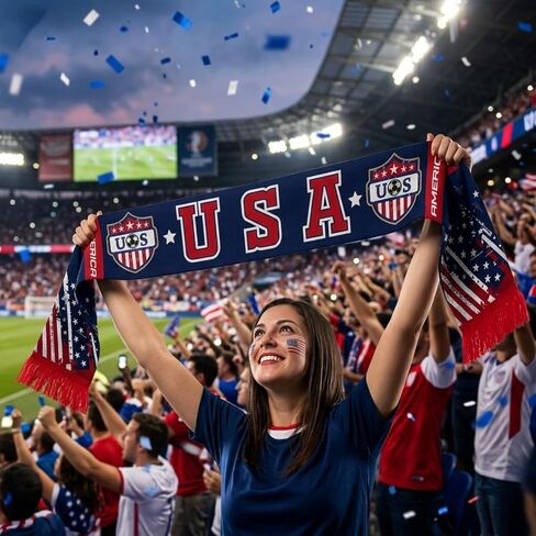 USA Soccer Fan Scarf, America Team Supporter Scarf Double-Sided for 2026 World International Soccer Matches & Game Day in Kuwait
