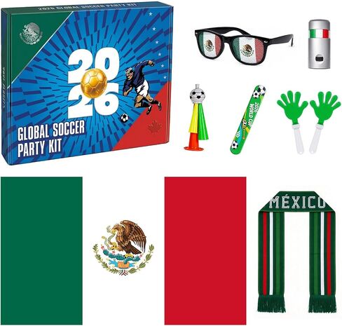Soccer Fan Gear Set for 2026 World Tournament, Soccer Party Favors Kit with Flag,Scarf, Face Paint, Clapper, Horn&Glasses,Supporter Accessories for Game Day, Sports Event, Gift in Kuwait