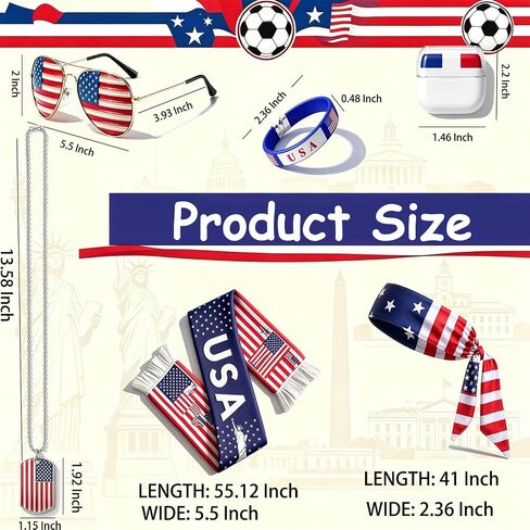2026 World Soccer Sport Cup USA Fan Gear Kit - Patriotic Supporter Set for Game Day, Watch Parties & National Celebrations with American Flag Scarf,Headband,Wristbands,Face Paint,Necklace,Sunglasses in Kuwait