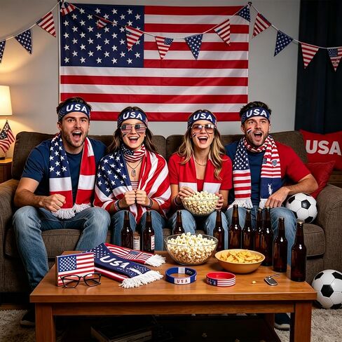 2026 World Soccer Sport Cup USA Fan Gear Kit - Patriotic Supporter Set for Game Day, Watch Parties & National Celebrations with American Flag Scarf,Headband,Wristbands,Face Paint,Necklace,Sunglasses in Kuwait
