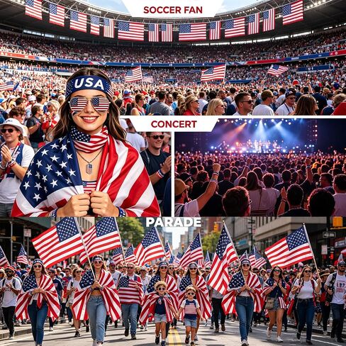 2026 World Soccer Sport Cup USA Fan Gear Kit - Patriotic Supporter Set for Game Day, Watch Parties & National Celebrations with American Flag Scarf,Headband,Wristbands,Face Paint,Necklace,Sunglasses in Kuwait