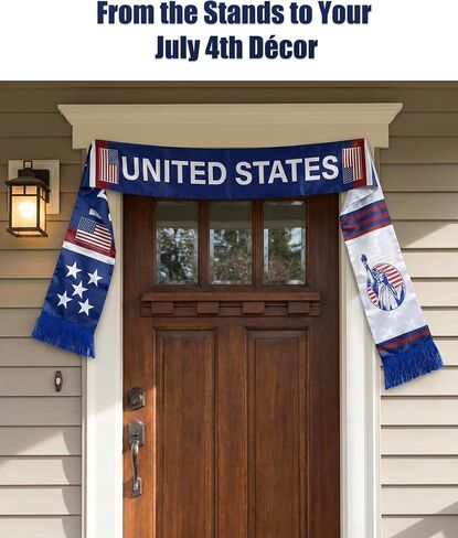 US Soccer Scarf 55.1x6.7 Inch Satin Double Sided Blue White with Tassels - Patriotic Flag Scarf for 2026 Soccer Fan Gear, 4th of July Accessories, Red White and Blue 250th Independence Day in Kuwait