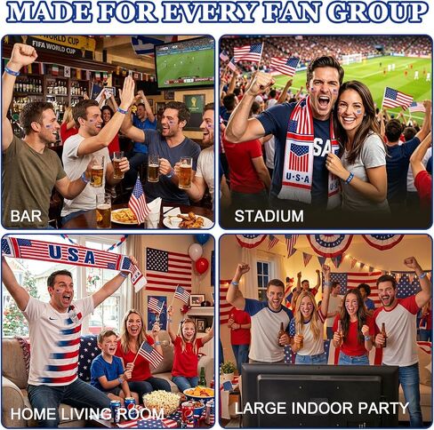 USA Soccer Fan Gear Kit for 2-4 People, Patriotic Accessories Set with Scarf, Handheld Flags, Wristbands & Tattoos for Couples, Family & Friends, 4th of July & Game Day in Kuwait