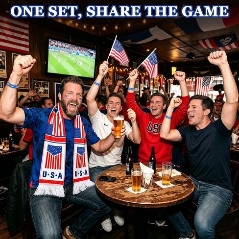 USA Soccer Fan Gear Kit for 2-4 People, Patriotic Accessories Set with Scarf, Handheld Flags, Wristbands & Tattoos for Couples, Family & Friends, 4th of July & Game Day in Kuwait