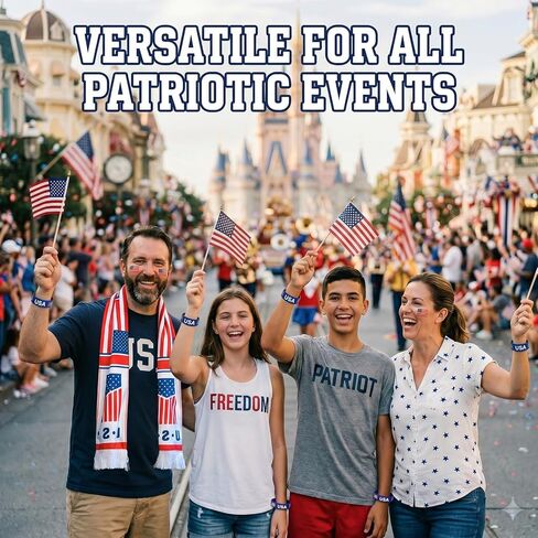 USA Soccer Fan Gear Kit for 2-4 People, Patriotic Accessories Set with Scarf, Handheld Flags, Wristbands & Tattoos for Couples, Family & Friends, 4th of July & Game Day in Kuwait