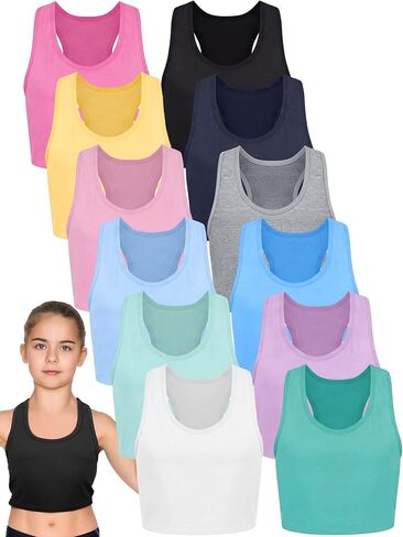 Geyoga 12 Pieces Girls Dance Tank Top Racerback Crop Top Sleeveless Dance Outfit for Ballet Hip Hop Athletic Wear in Kuwait