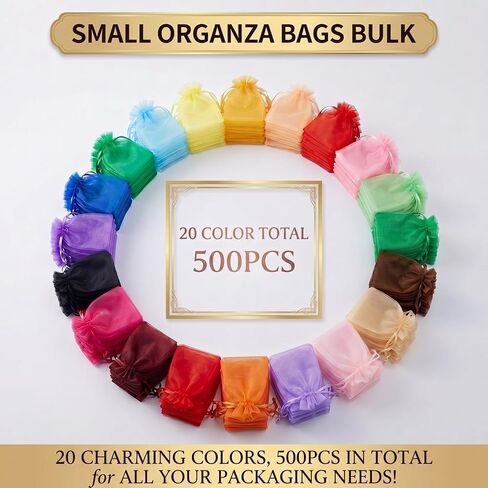 Nuogo 500 PCS أكياس أورجانيات أكياس الزفاف مع الأكياس ذات الأكياس ذات الحلوى المتعددة الحلوى (2.8 × 3.5 بوصة) in Kuwait