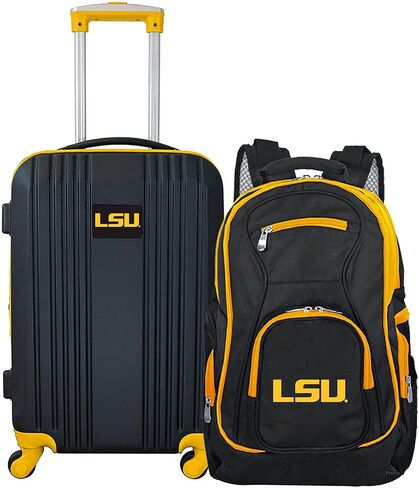 مجموعة حقائب سفر Denco Louisiana State University Tigers مكونة من قطعتين، تتضمن حقيبة دوارة صلبة بلونين مقاس 21 بوصة وحقيبة ظهر للكمبيوتر المحمول مقاس 19 بوصة in Kuwait