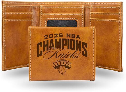 Rico Industries NBA Basketball New York Knicks 2026 NBA Champions Laser Engraved Faux Leather Tri-Fold Wallet - Men's Accessory in Kuwait