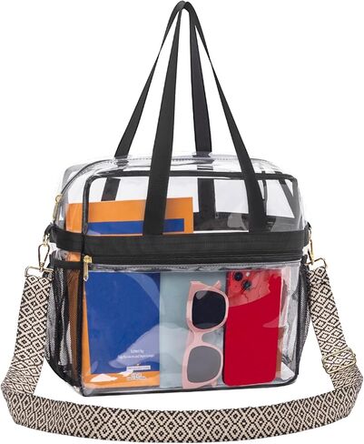 Paxiland Clear Bag for Stadium Events 12x6x12, Clear Tote Bag with Reinforced Strap, Transparent Bag for Sports Concert - Wave Strap in Kuwait
