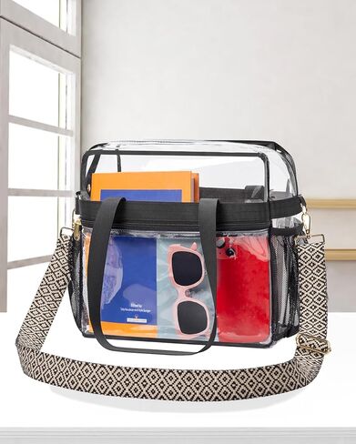 Paxiland Clear Bag for Stadium Events 12x6x12, Clear Tote Bag with Reinforced Strap, Transparent Bag for Sports Concert - Wave Strap in Kuwait