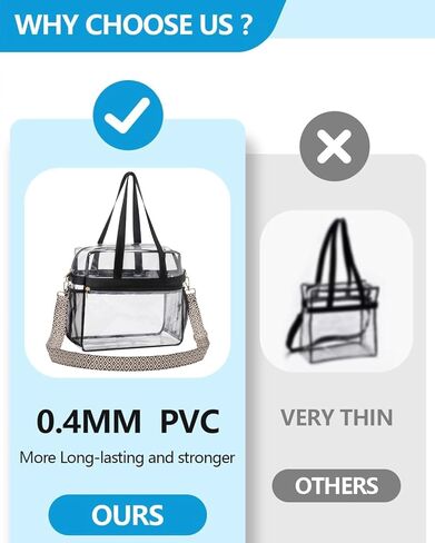 Paxiland Clear Bag for Stadium Events 12x6x12, Clear Tote Bag with Reinforced Strap, Transparent Bag for Sports Concert - Wave Strap in Kuwait