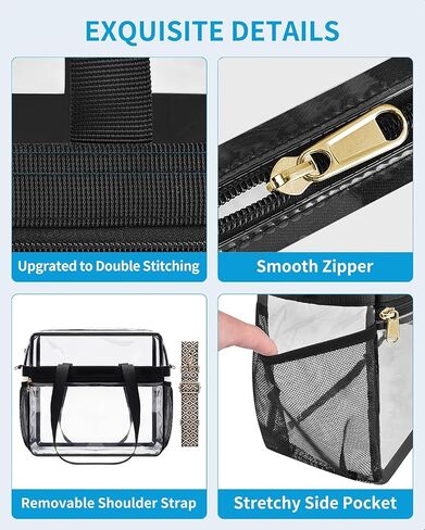 Paxiland Clear Bag for Stadium Events 12x6x12, Clear Tote Bag with Reinforced Strap, Transparent Bag for Sports Concert - Wave Strap in Kuwait