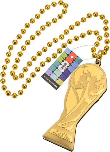 FIFA Officially Licensed World Cup 2026 Beaded Fan Chain Necklace Oversized Gold 36 Inch Trophy Pendant Ultimate Soccer Game Day Gear & Watch Party Accessory for Men, Women & Kids in Kuwait