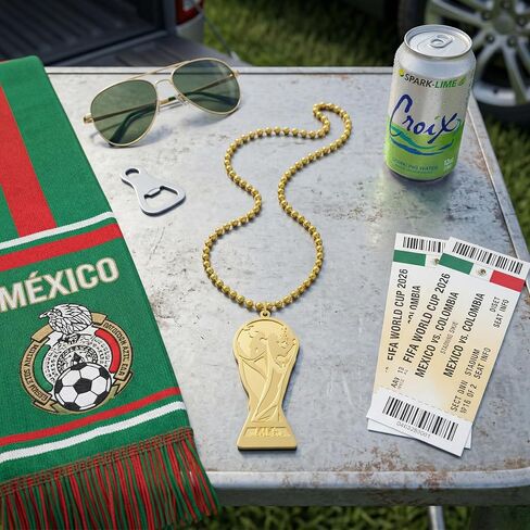 FIFA Officially Licensed World Cup 2026 Beaded Fan Chain Necklace Oversized Gold 36 Inch Trophy Pendant Ultimate Soccer Game Day Gear & Watch Party Accessory for Men, Women & Kids in Kuwait