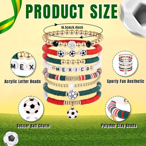 Mexico Bracelets for Women, Soccer Stackable Stretch Bracelets, Game Day Outfit Soccer Fan Accessories, Holiday Birthday Sports Gifts for Women Men Friends Family Adults in Kuwait