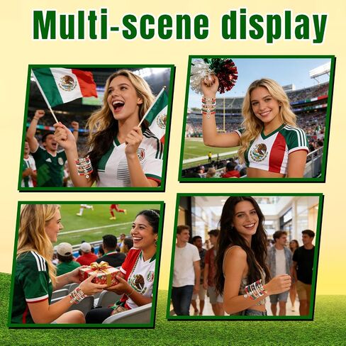 Mexico Bracelets for Women, Soccer Stackable Stretch Bracelets, Game Day Outfit Soccer Fan Accessories, Holiday Birthday Sports Gifts for Women Men Friends Family Adults in Kuwait