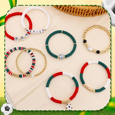 Mexico Bracelets for Women, Soccer Stackable Stretch Bracelets, Game Day Outfit Soccer Fan Accessories, Holiday Birthday Sports Gifts for Women Men Friends Family Adults in Kuwait