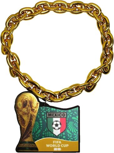 Officially Licensed FIFA 2026 World Cup FIFA USA and Mexico Fan Chain Necklace – Oversized Gold-Tone 36" Chain with USA Flag and 6"X4" Trophy Charm, Bold Match Day Statement Accessory for Soccer Fans in Kuwait