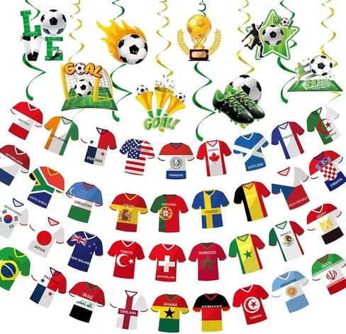 For 2026 World Cup Soccer Jersey Flags Bunting Banner | 48 Country String Flags Fan Decorations -for Sports Parties in Kuwait