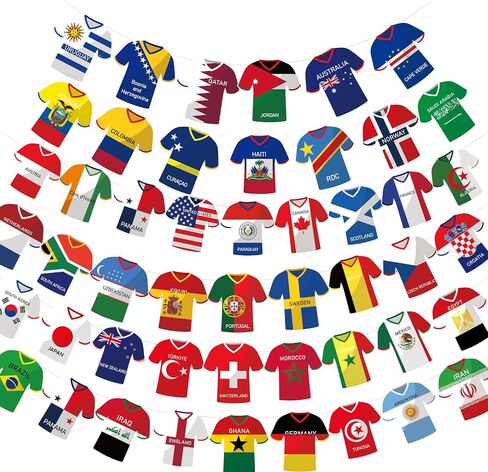 For 2026 World Cup Soccer Jersey Flags Bunting Banner | 48 Country String Flags Fan Decorations -for Sports Parties in Kuwait