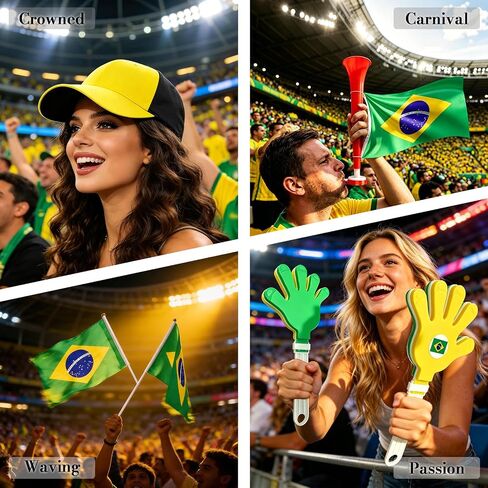 7Pcs Soccer Cup Fan Set, Soccer Theme Accessories Kit with Flags, Clappers, Shawl, Cap and Horn, Gifts for Football Lovers and Brazil Supporters in Saudi Arabia