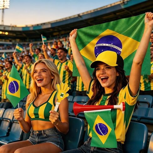 7Pcs Soccer Cup Fan Set, Soccer Theme Accessories Kit with Flags, Clappers, Shawl, Cap and Horn, Gifts for Football Lovers and Brazil Supporters in Saudi Arabia