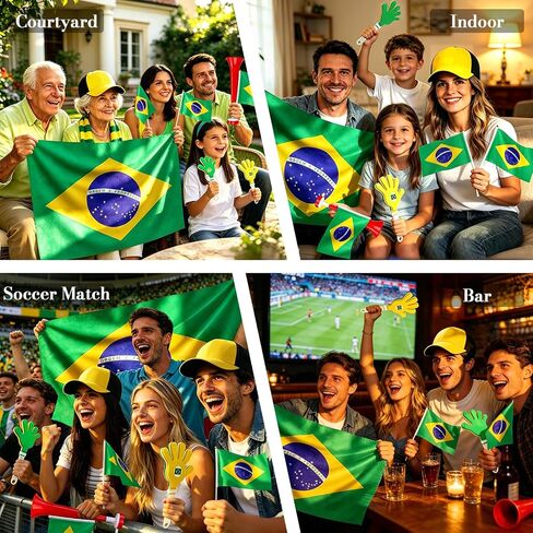 7Pcs Soccer Cup Fan Set, Soccer Theme Accessories Kit with Flags, Clappers, Shawl, Cap and Horn, Gifts for Football Lovers and Brazil Supporters in Saudi Arabia