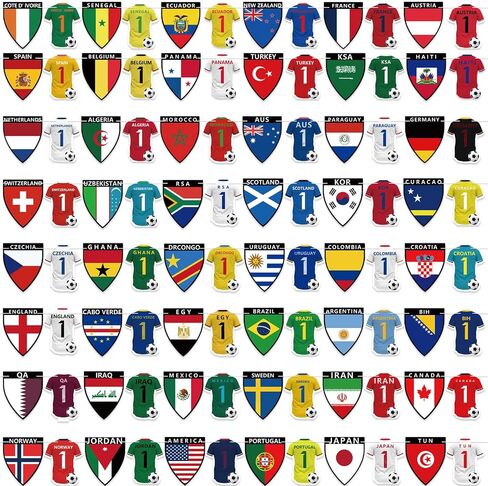 96PCS 2026 World Cup Soccer Party Decorations Banner The 48 Qualifying Nations Jersey National Flag World Cup Themed Merchandise for Sports Themed Parties, Events, and Outdoor Soccer Decorations in Kuwait