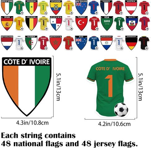 96PCS 2026 World Cup Soccer Party Decorations Banner The 48 Qualifying Nations Jersey National Flag World Cup Themed Merchandise for Sports Themed Parties, Events, and Outdoor Soccer Decorations in Kuwait