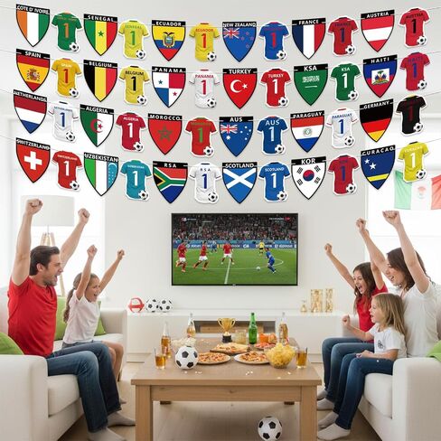 96PCS 2026 World Cup Soccer Party Decorations Banner The 48 Qualifying Nations Jersey National Flag World Cup Themed Merchandise for Sports Themed Parties, Events, and Outdoor Soccer Decorations in Kuwait
