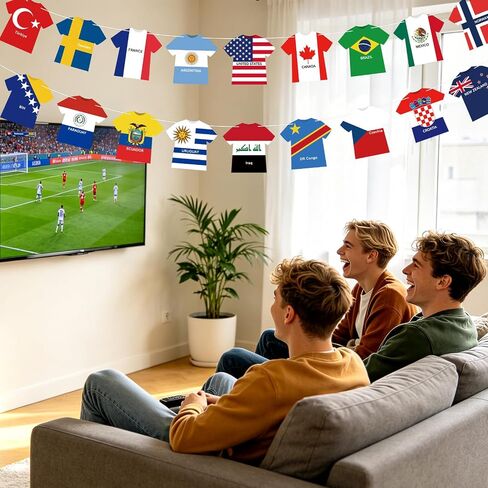 48 Countries String Flag, World Soccer International Flags Bunting Banner, Jersey Shape World Flag Banner Decoration for 2026 Soccer Cup Party, Outdoor Celebrations, Sports Game Events, Fans Merchandise in Kuwait