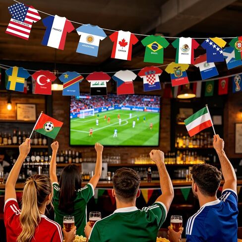48 Countries String Flag, World Soccer International Flags Bunting Banner, Jersey Shape World Flag Banner Decoration for 2026 Soccer Cup Party, Outdoor Celebrations, Sports Game Events, Fans Merchandise in Kuwait