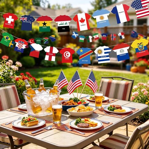 48 Countries String Flag, World Soccer International Flags Bunting Banner, Jersey Shape World Flag Banner Decoration for 2026 Soccer Cup Party, Outdoor Celebrations, Sports Game Events, Fans Merchandise in Kuwait