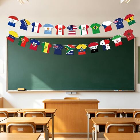 48 Countries String Flag, World Soccer International Flags Bunting Banner, Jersey Shape World Flag Banner Decoration for 2026 Soccer Cup Party, Outdoor Celebrations, Sports Game Events, Fans Merchandise in Kuwait