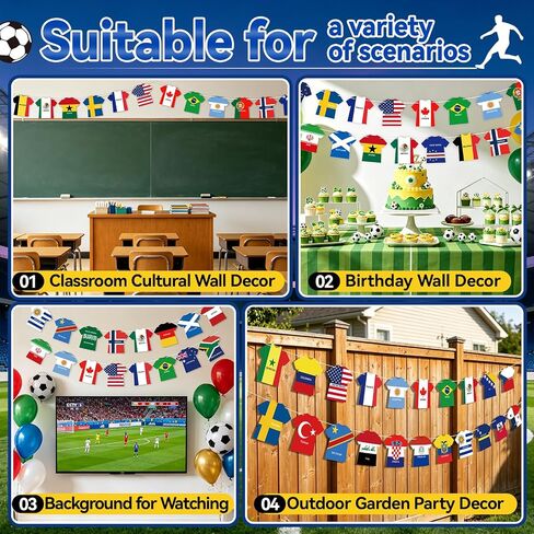 48 Countries String Flag, World Soccer International Flags Bunting Banner, Jersey Shape World Flag Banner Decoration for 2026 Soccer Cup Party, Outdoor Celebrations, Sports Game Events, Fans Merchandise in Kuwait
