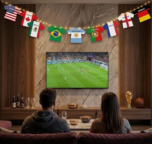 2026 World Cup Decorations with LED String Lights, 49 Countries Soccer Jersey Flag Banner Garland, Lighted Soccer Party Decorations for Watch Party, Bar, Home, Game Room, Sports Fan Decor in Kuwait
