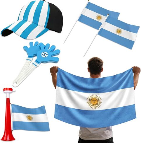 7Pcs Soccer Cup Fan Set, Soccer Theme Accessories Kit with Flags, Clappers, Shawl, Cap and Horn, Gifts for Football Lovers and Brazil Supporters in Saudi Arabia