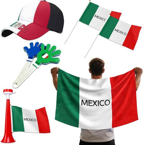 7Pcs Soccer Cup Fan Set, Soccer Theme Accessories Kit with Flags, Clappers, Shawl, Cap and Horn, Gifts for Football Lovers and Brazil Supporters in Saudi Arabia