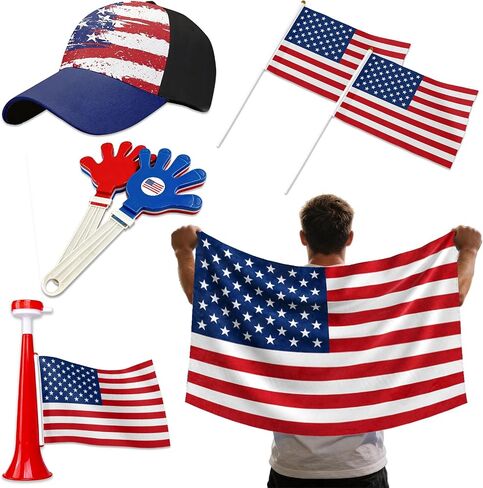 7Pcs Soccer Cup Fan Set, Soccer Theme Accessories Kit with Flags, Clappers, Shawl, Cap and Horn, Gifts for Football Lovers and Brazil Supporters in Saudi Arabia