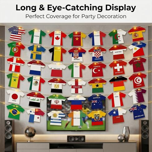 2026 World Cup Decorations with LED String Lights, 49 Countries Soccer Jersey Flag Banner Garland, Lighted Soccer Party Decorations for Watch Party, Bar, Home, Game Room, Sports Fan Decor in Kuwait