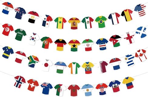 World Cup Soccer Jersey Bunting 42 Jersey-Shaped Pennant Banner, Game Day Decorations, Soccer Fan Garland for World Cup Party, Soccer Birthday, Tailgate, BBQ, Man Cave, Outdoor Sports Events in Saudi Arabia
